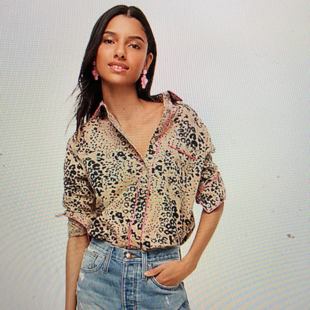 J.Crew leopard print button up shirt pink XS - Picture 2 of 4